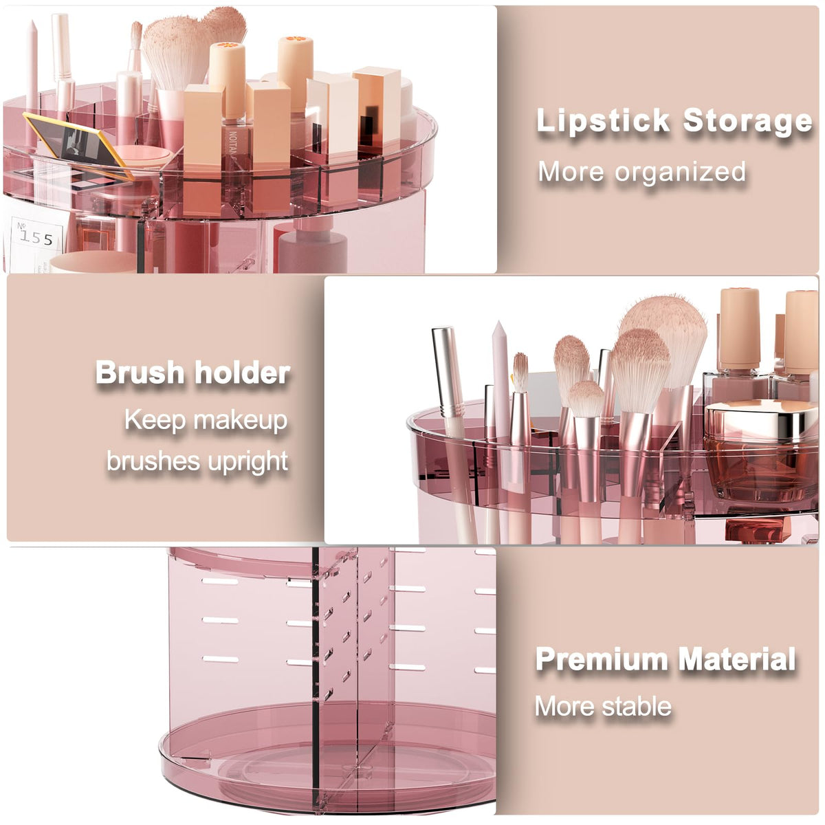 Close-up of Jiavarry Rotating Makeup Organizer base with non-slip silicone