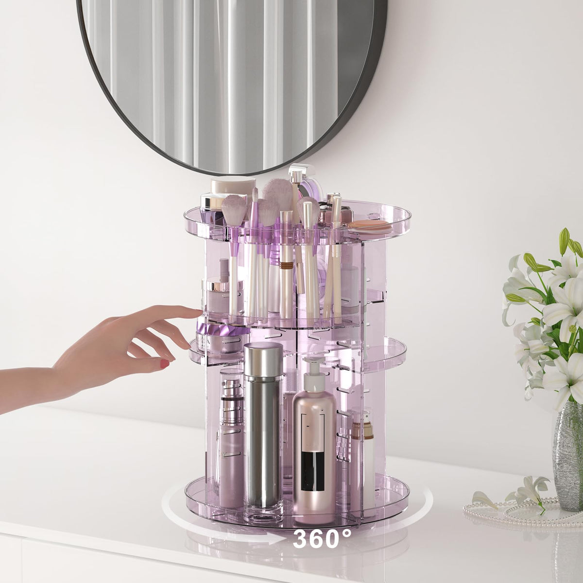 Close-up of Jiavarry Rotating Makeup Organizer's brush holder