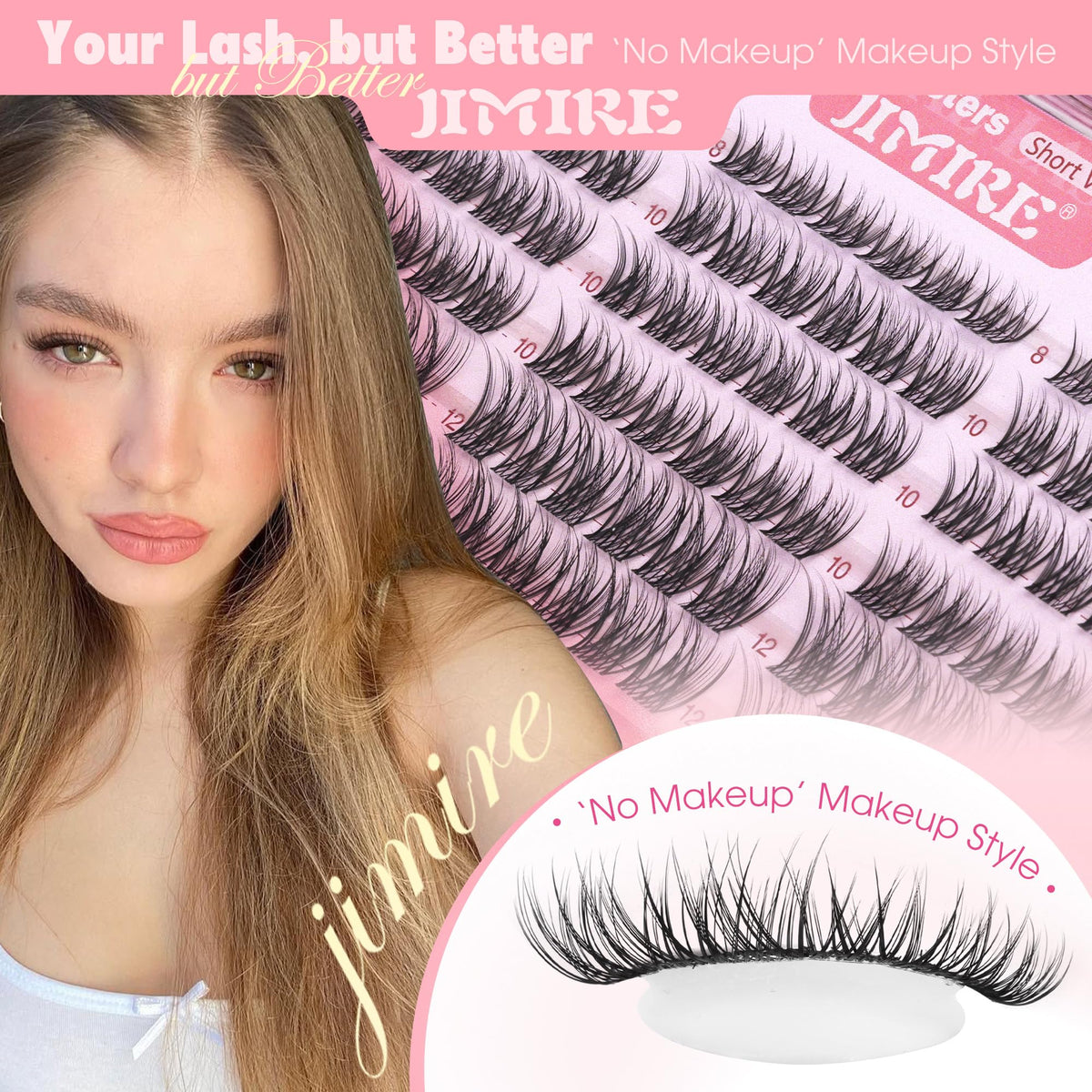 Close-up of JIMIRE wispy lash clusters showing tapered design