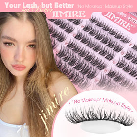 Close-up of JIMIRE wispy lash clusters showing tapered design
