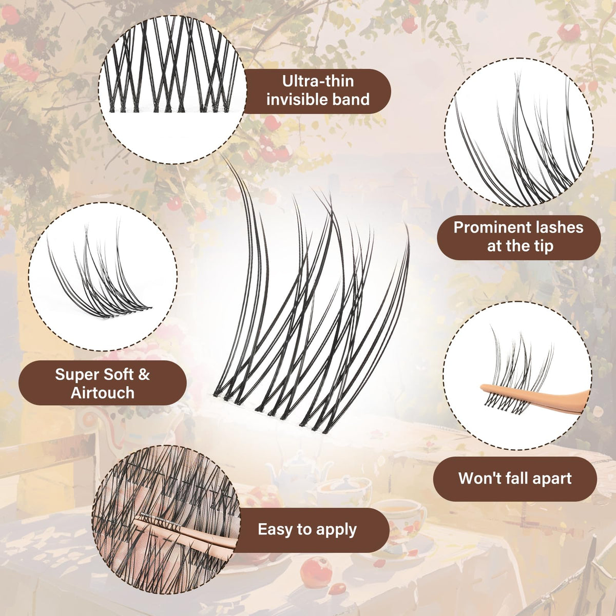 Close-up of JMS&JMS lash clusters showing different lengths