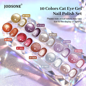 Close-up of JODSONE cat eye gel polish bottles in various colours