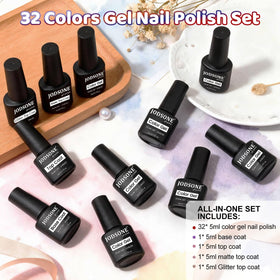 Close-up of JODSONE gel nail polish base and top coat bottles