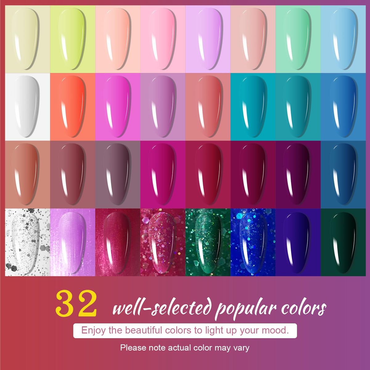 Close-up of JODSONE gel nail polish bottles in various colors