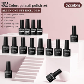 Close-up of JODSONE gel nail polish bottles in various colours