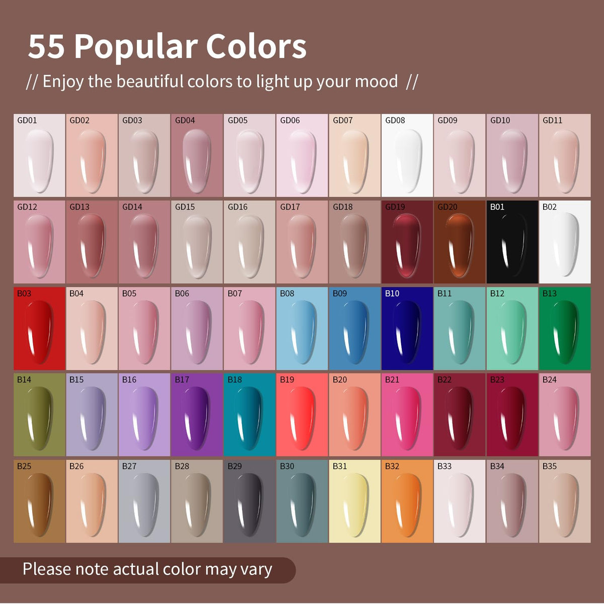 Close-up of JODSONE gel nail polish bottles in various colours
