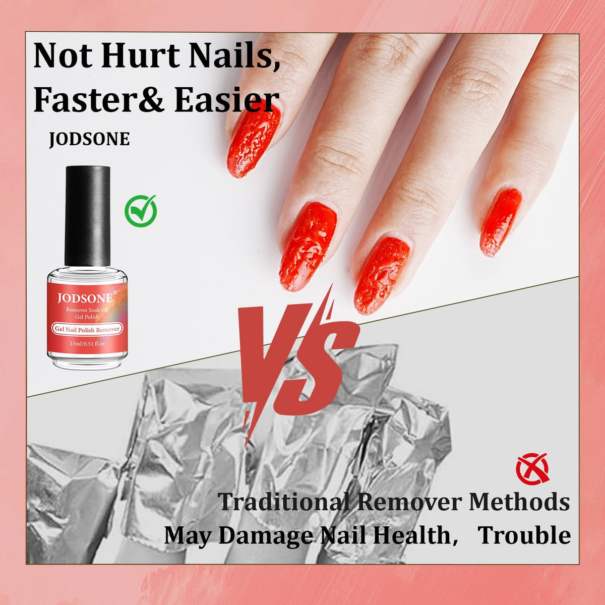 Close-up of JODSONE gel nail polish remover bottle