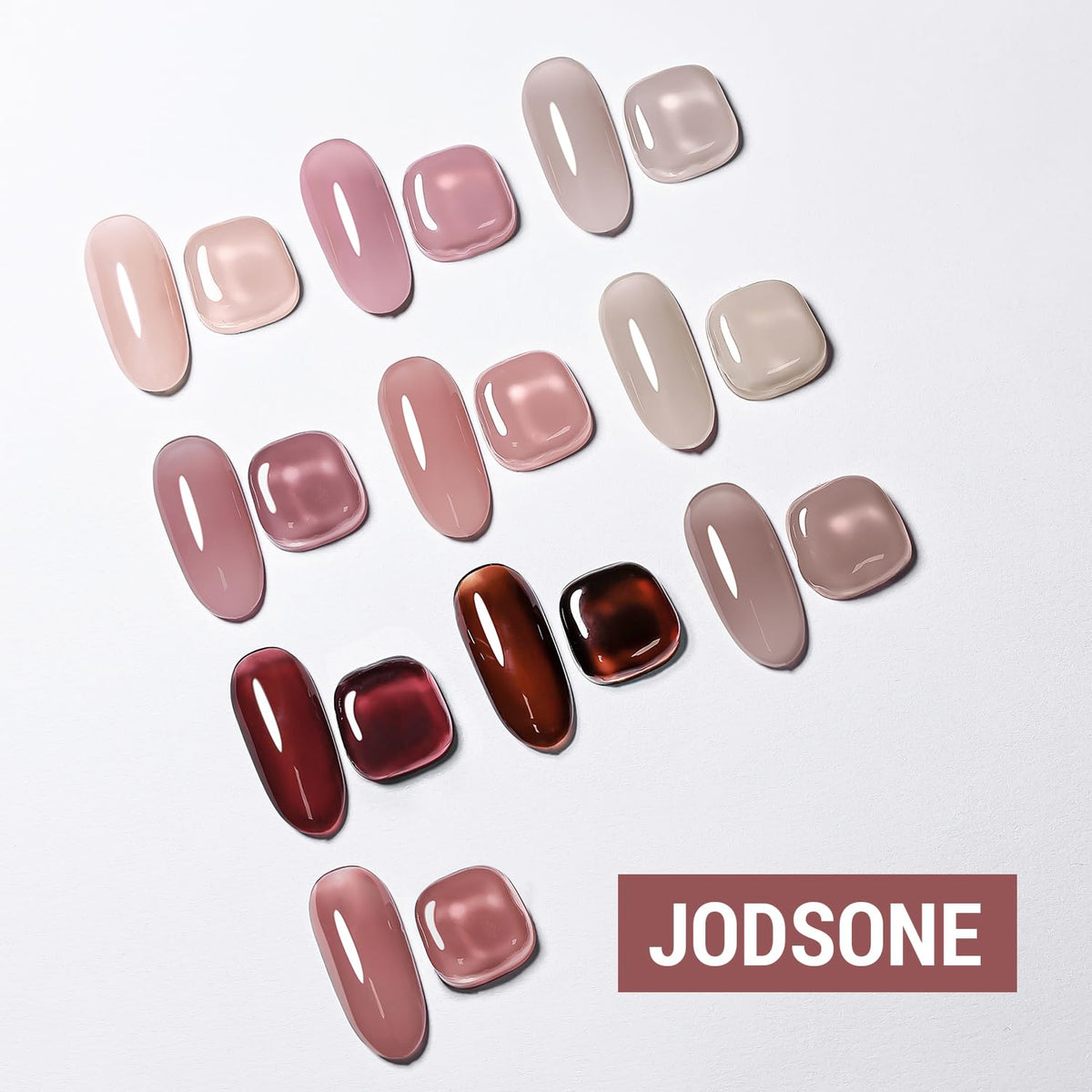 Close-up of JODSONE jelly gel nail polish bottles