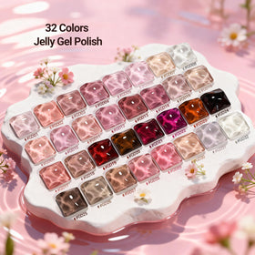 Close-up of JODSONE jelly gel nail polish bottles in various colours