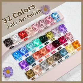 Close-up of JODSONE jelly gel polishes in various colours