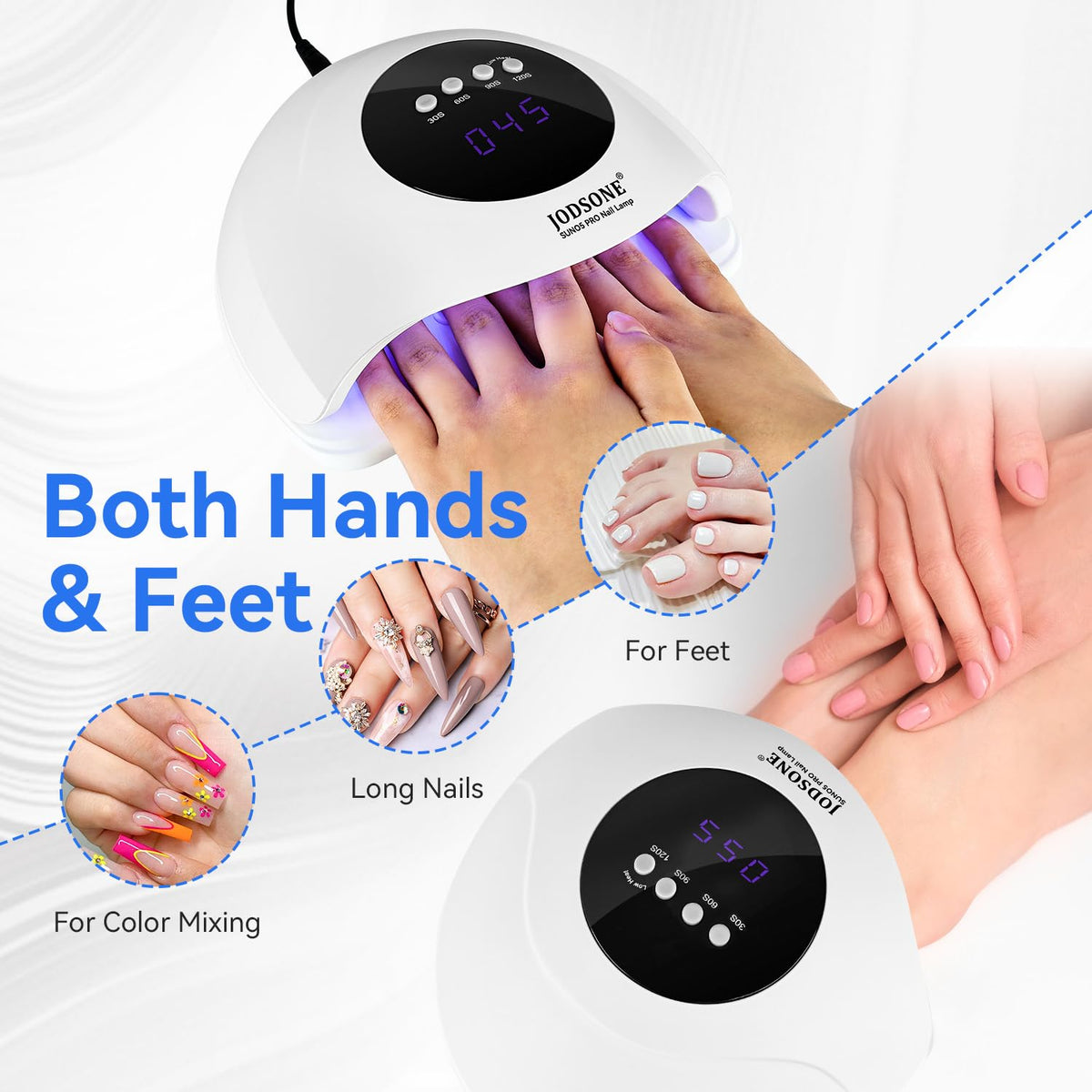 Close-up of JODSONE nail lamp timer settings