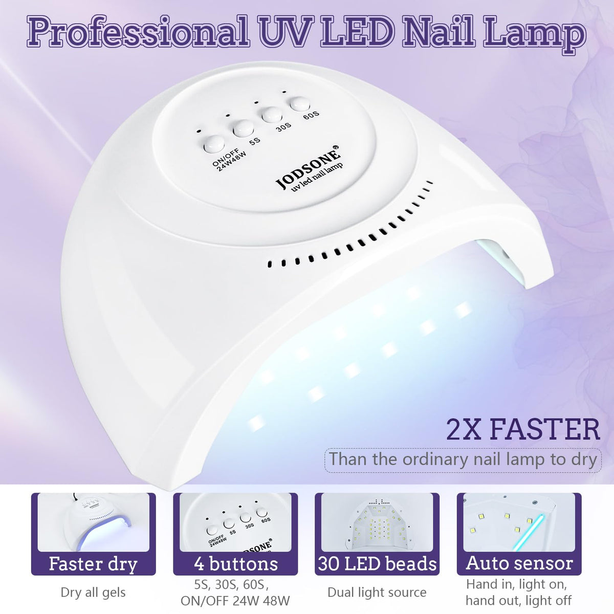 Close-up of JODSONE nail lamp with 3 curing modes