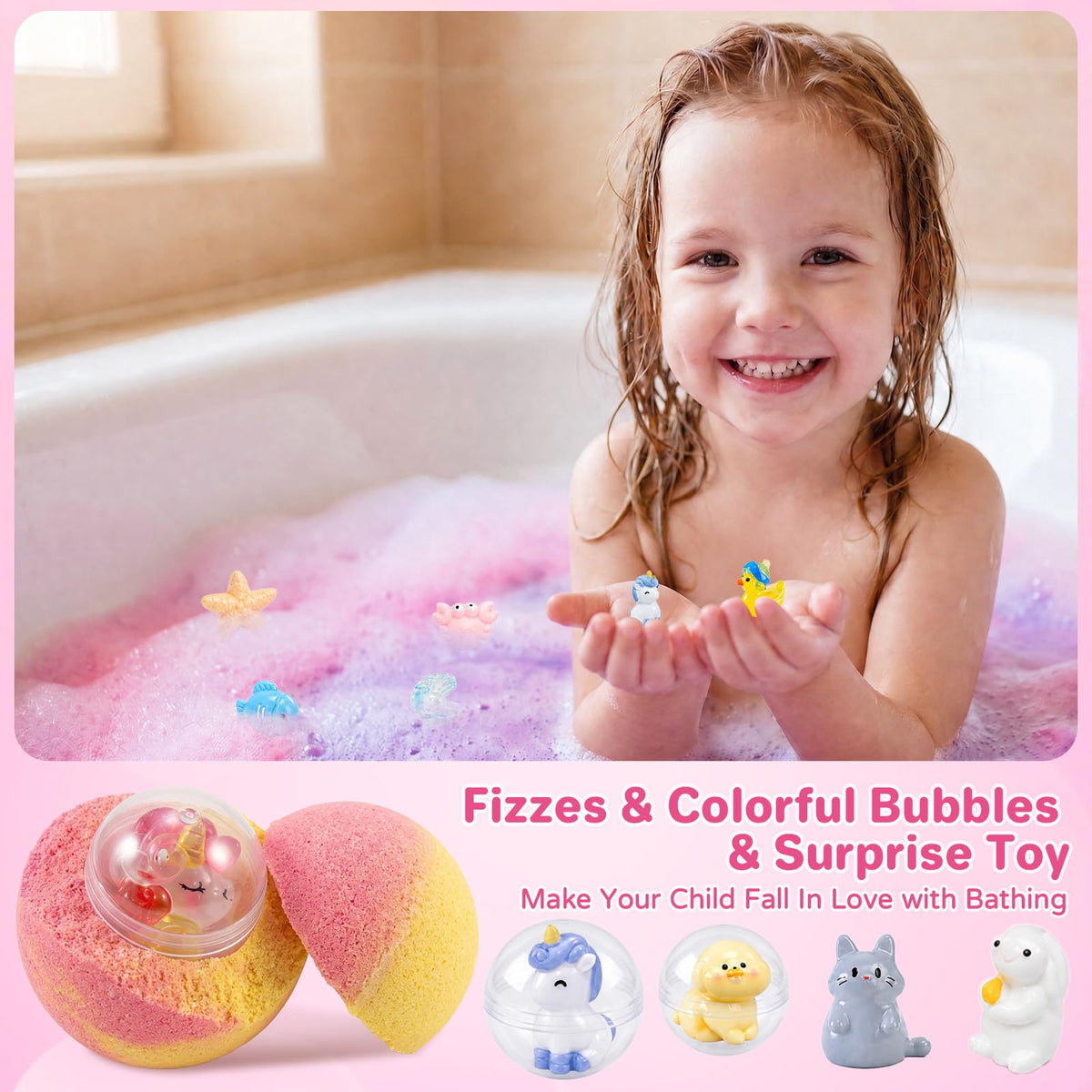 Close-up of JOFEI bath bomb fizzing in water with bubbles
