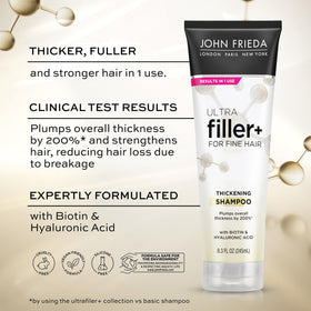 Close-up of John Frieda ULTRAfiller+ Thickening Shampoo bottle