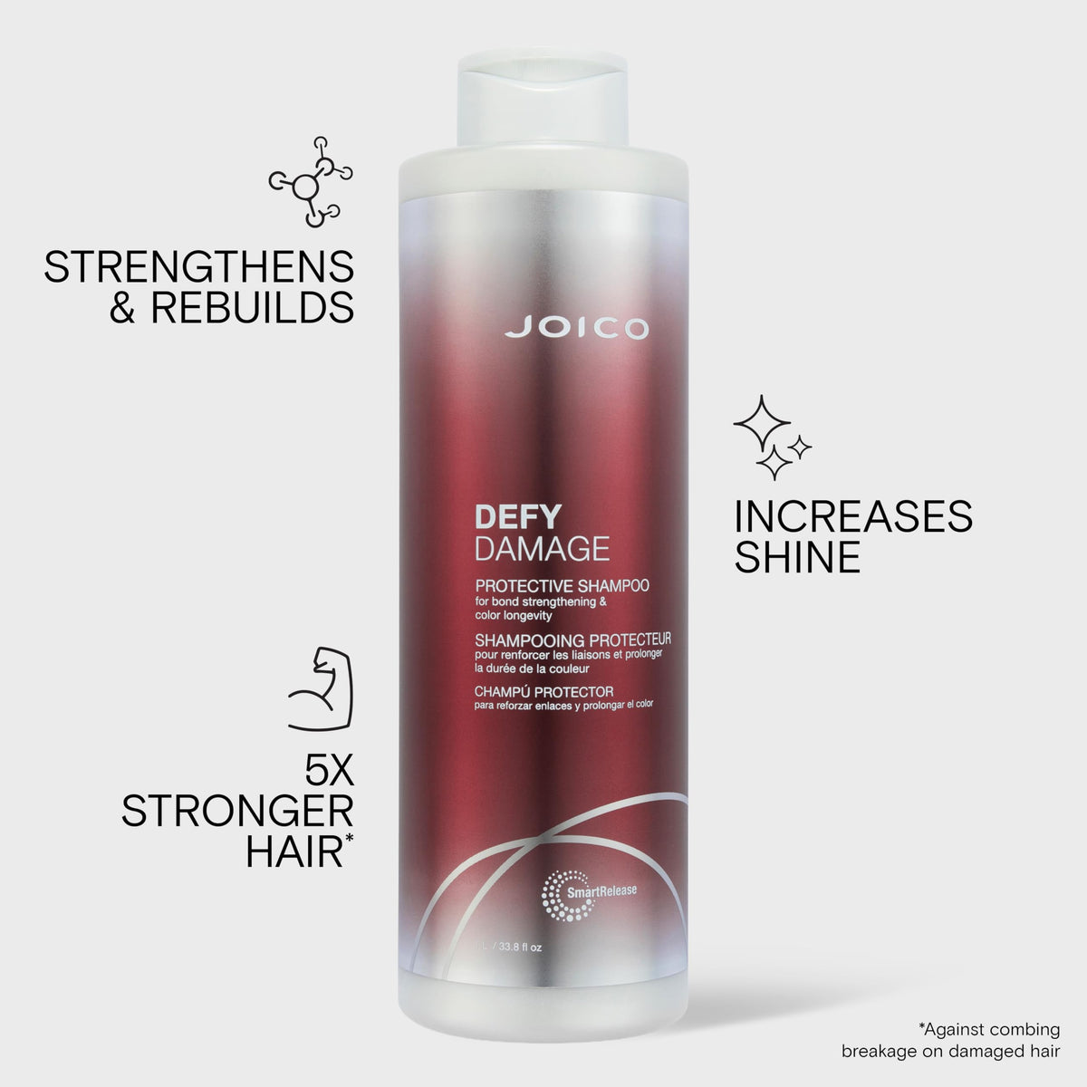 Close-up of Joico Defy Damage Shampoo label