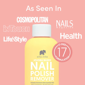 Close-up of jojoba oil ingredients on ella+mila nail polish remover