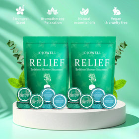 Close-up of JoJowell shower steamers with mint and eucalyptus scent
