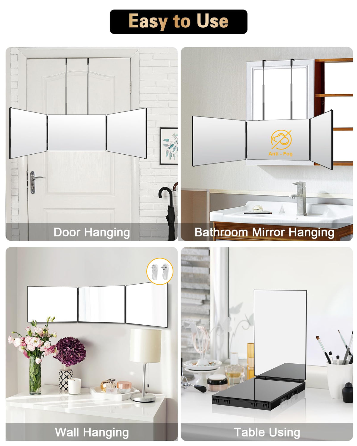 Close-up of JUSRON Self Hair Cutting Mirror's anti-fog glass