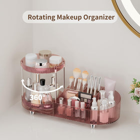 Close-up of Jywantful 360 Rotating Makeup Organizer compartments and trays