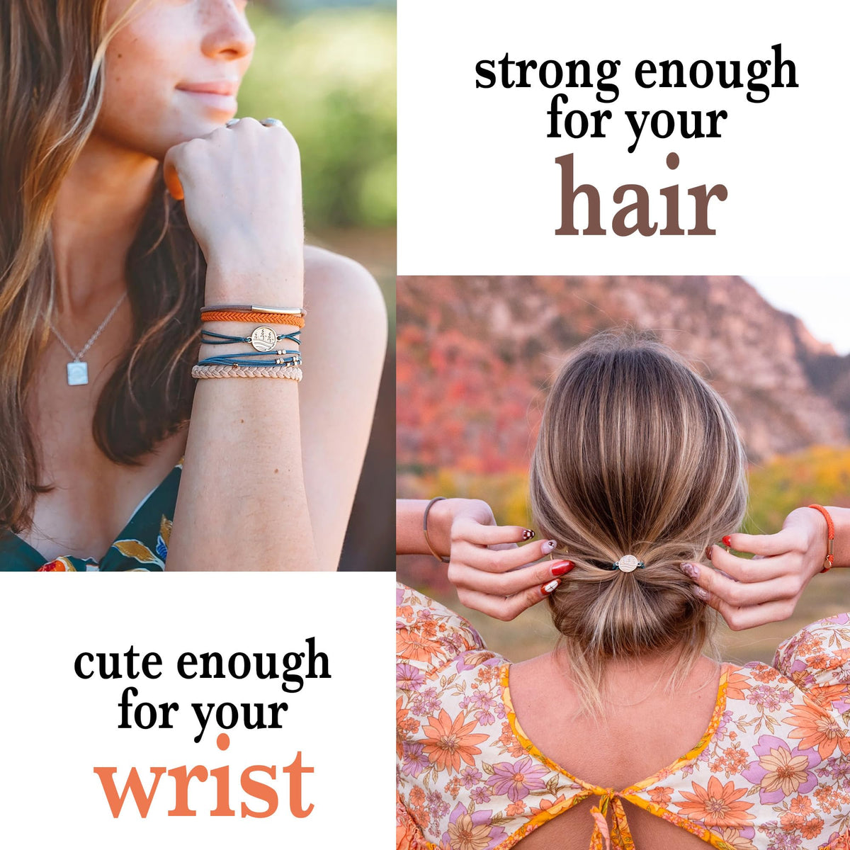 Close-up of K'lani hair tie bracelet worn on wrist