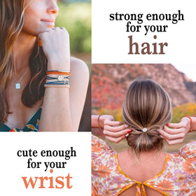 Close-up of K'lani hair tie bracelet worn on wrist