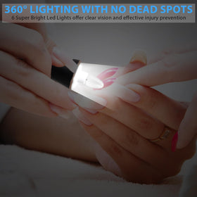 Close-up of Karrong nail drill's 360° LED lighting feature