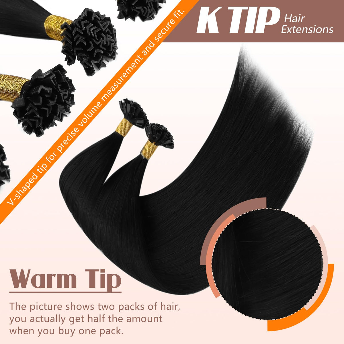 Close-up of keratin bond on Sunny Hair K Tips Hair Extensions