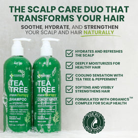Close-up of KESMEDIK Tea Tree Shampoo bottle
