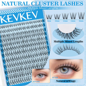 Close-up of KevKev Wispy Lash Clusters showing different lengths