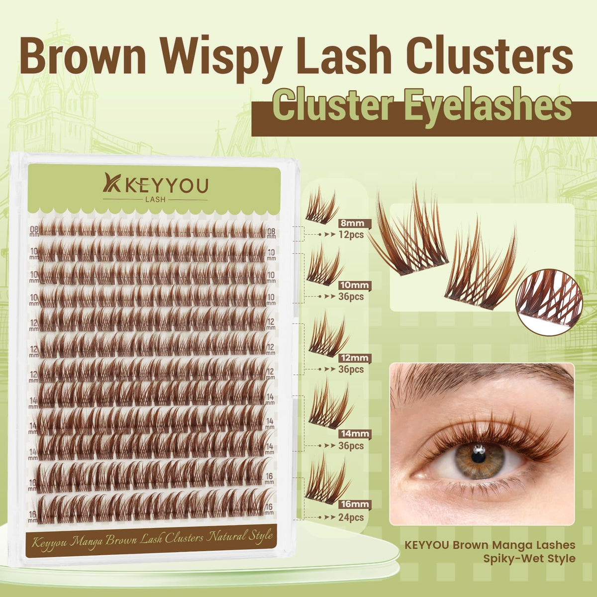 Close-up of KEYYOU Brown Lash Clusters C Curl