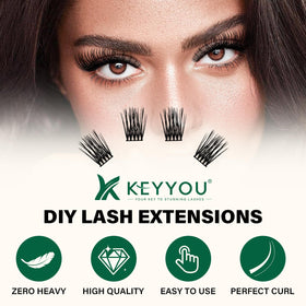 Close-up of KEYYOU D Curl lash clusters showing texture