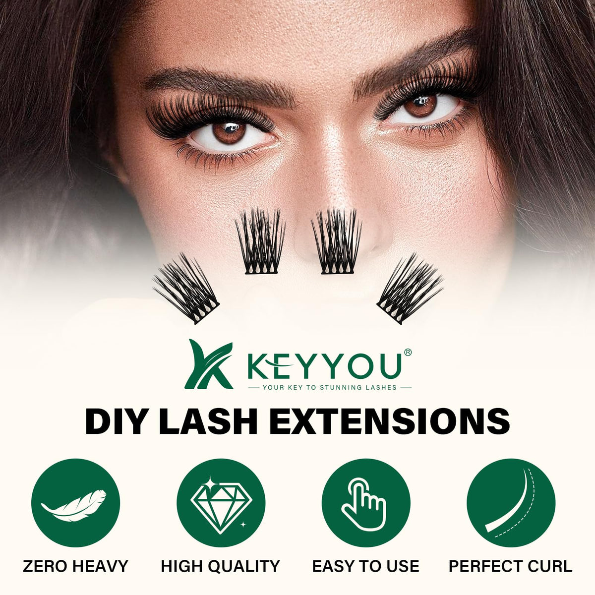 Close-up of KEYYOU Lash Clusters D Curl 18mm