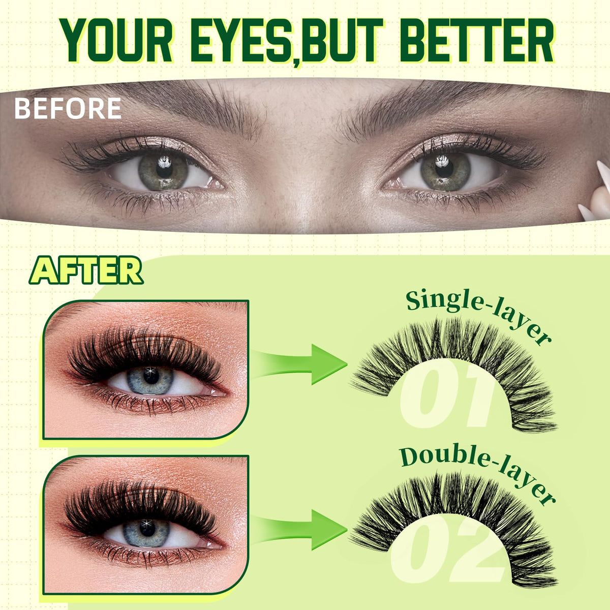 Close-up of KEYYOU lash clusters in various lengths