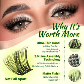 Close-up of KEYYOU lash clusters showing different lengths