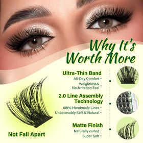 Close-up of KEYYOU lash clusters showing different lengths