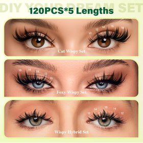 Close-up of KEYYOU lash clusters showing mixed lengths