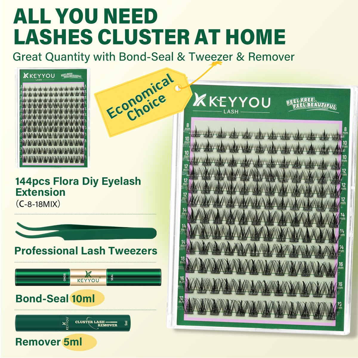 Close-up of KEYYOU wispy lash clusters in various lengths