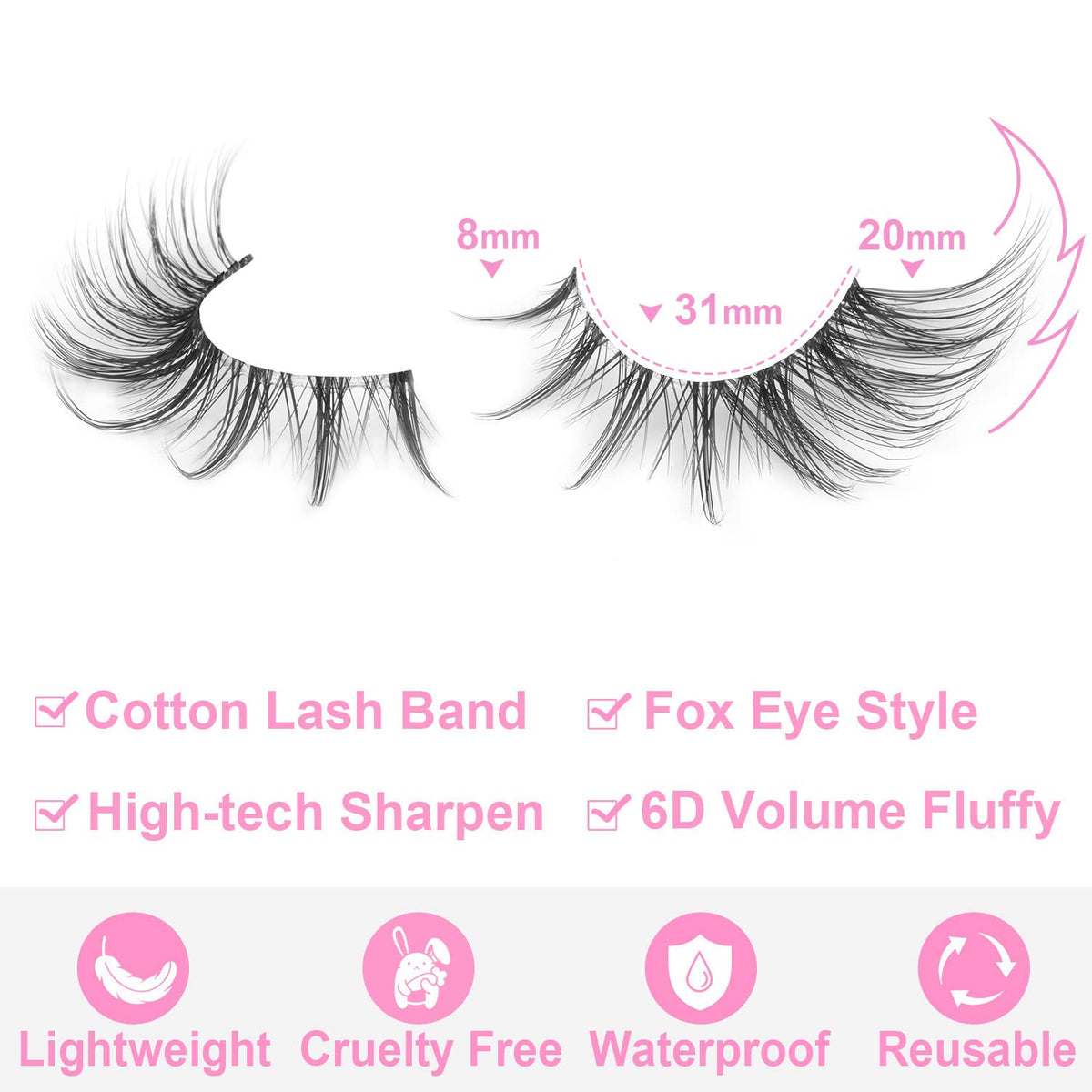Close-up of Kiromiro Fox Eye False Eyelashes showing soft cotton band