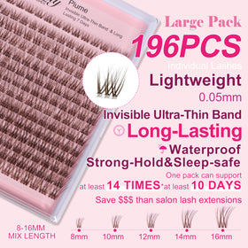 Close-up of Kisslily lash clusters showing various lengths
