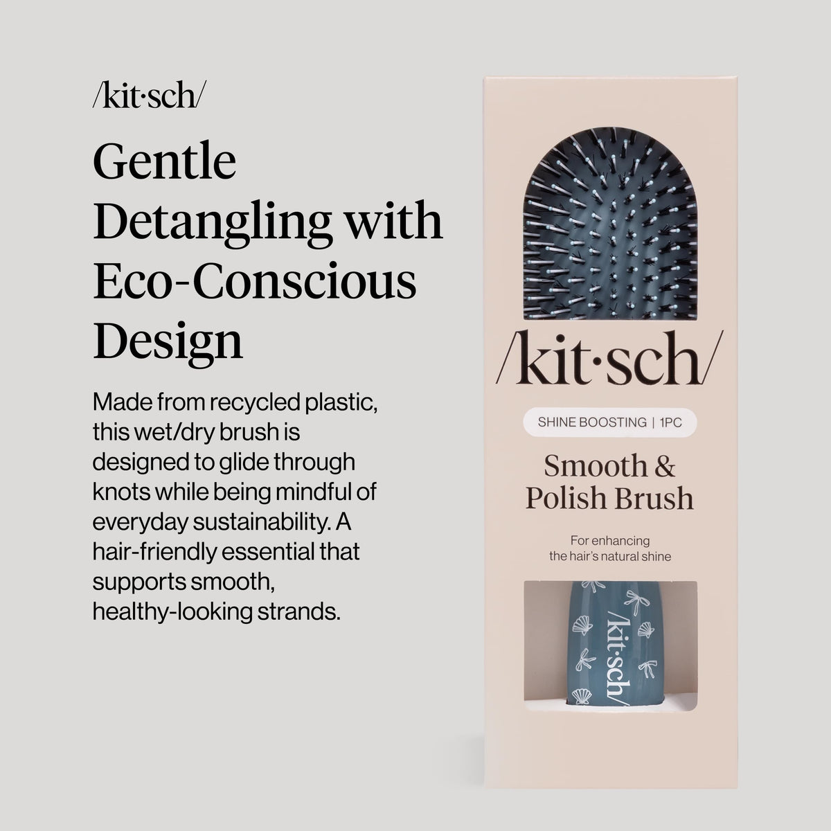 Close-up of Kitsch hair brush bristles and cushion design