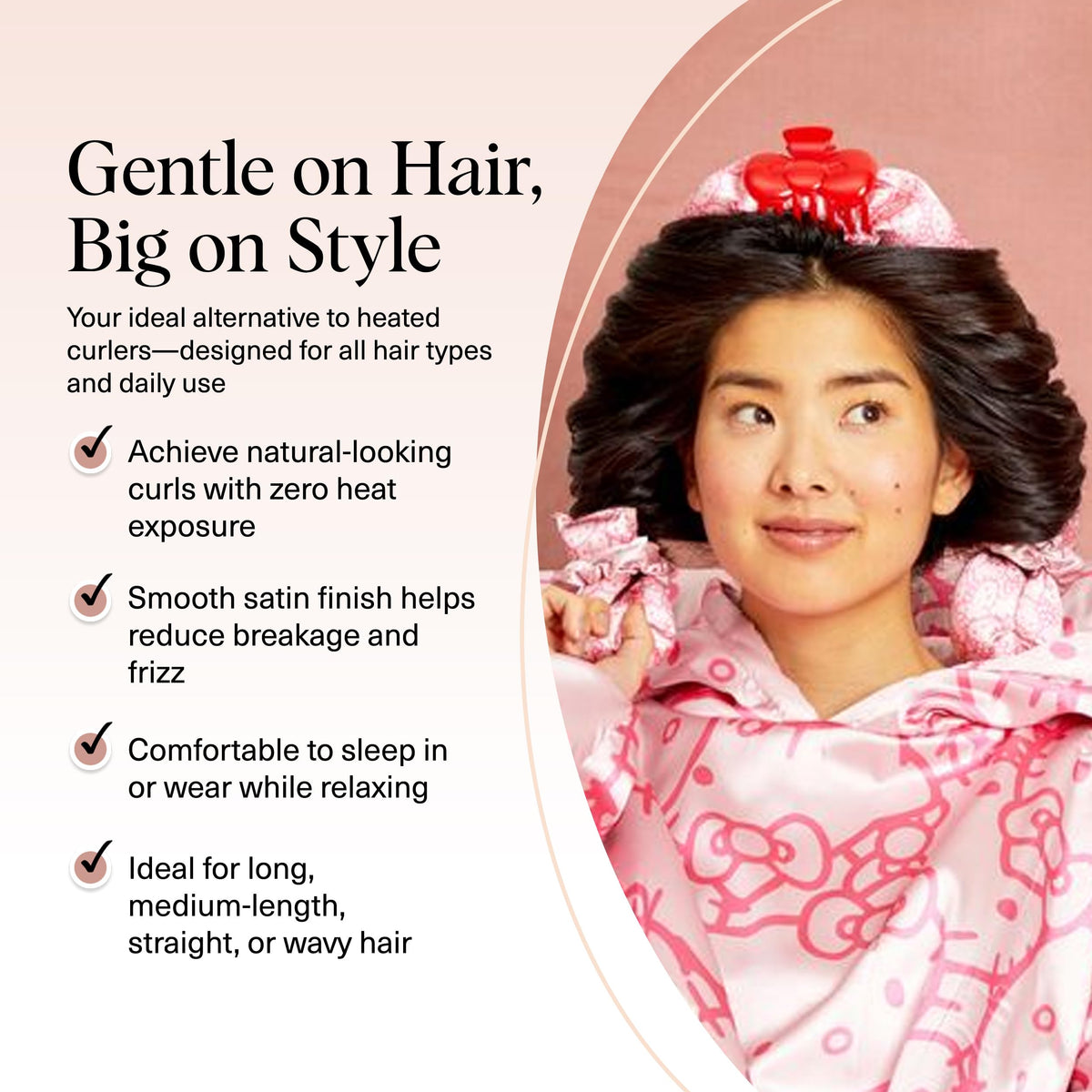 Close-up of Kitsch heatless curl headband in pink