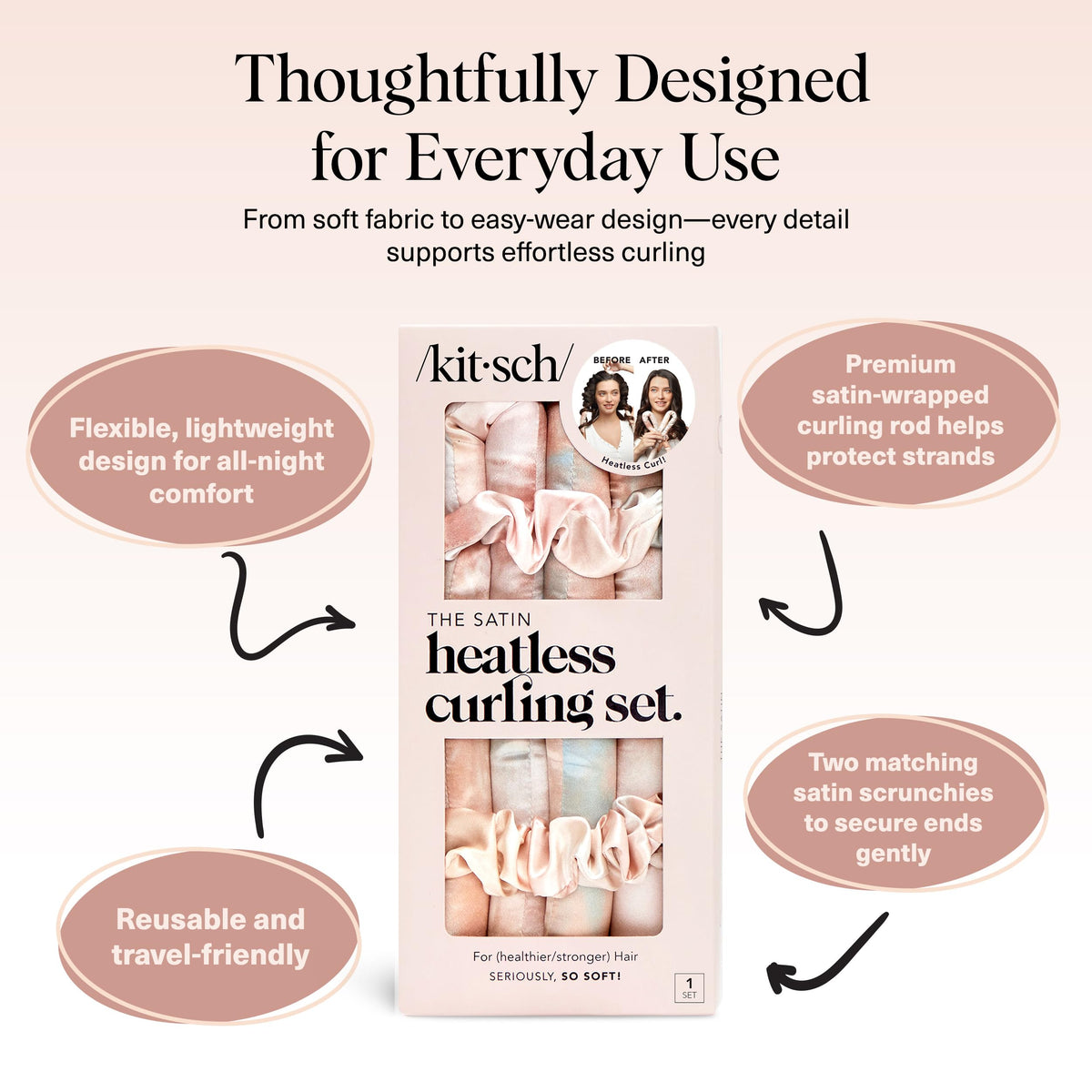 Close-up of Kitsch heatless curls set showing satin material