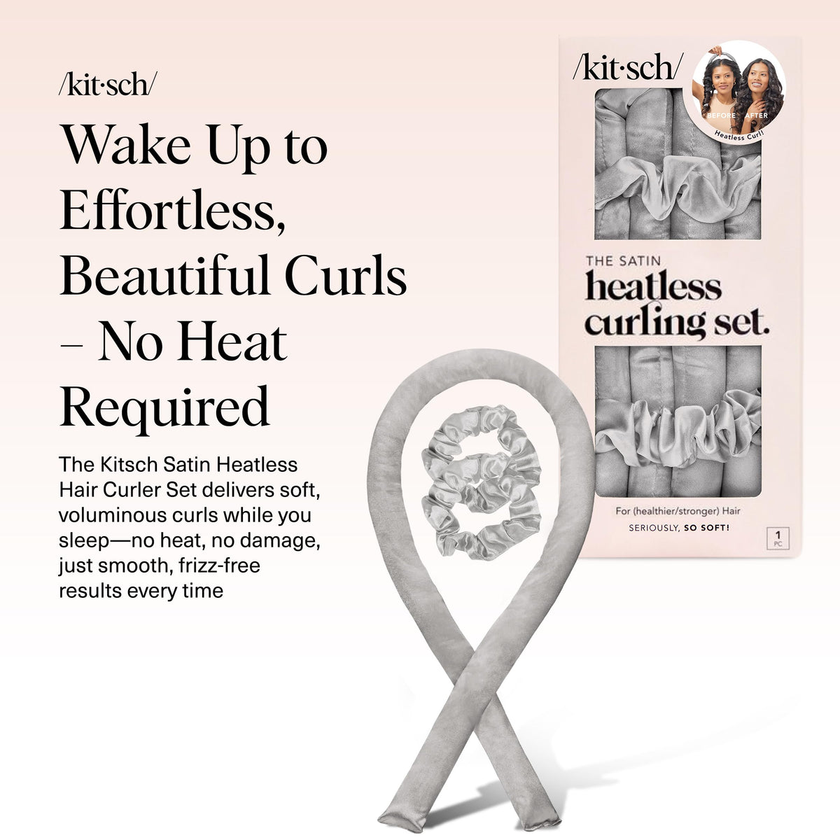 Close-up of Kitsch satin heatless curling rod with soft texture