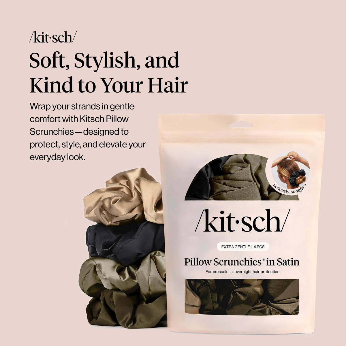 Close-up of Kitsch Satin Scrunchies showing soft texture