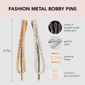 Close-up of Kitsch teardrop rhinestone bobby pin