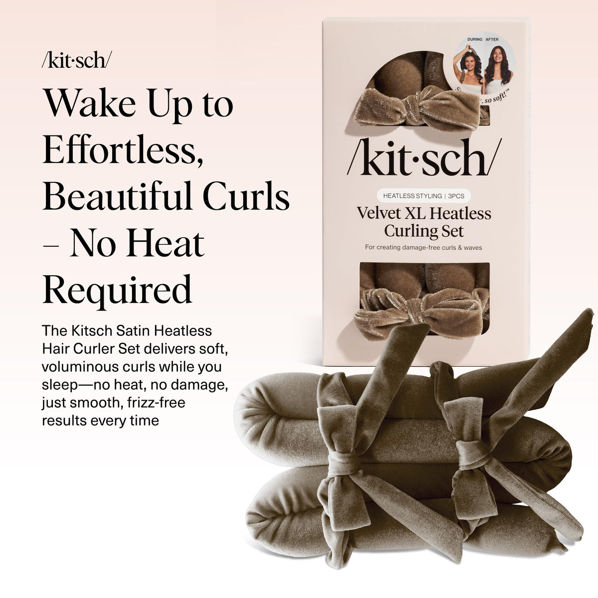 Close-up of Kitsch Velvet Heatless curling rod showing plush velvet texture