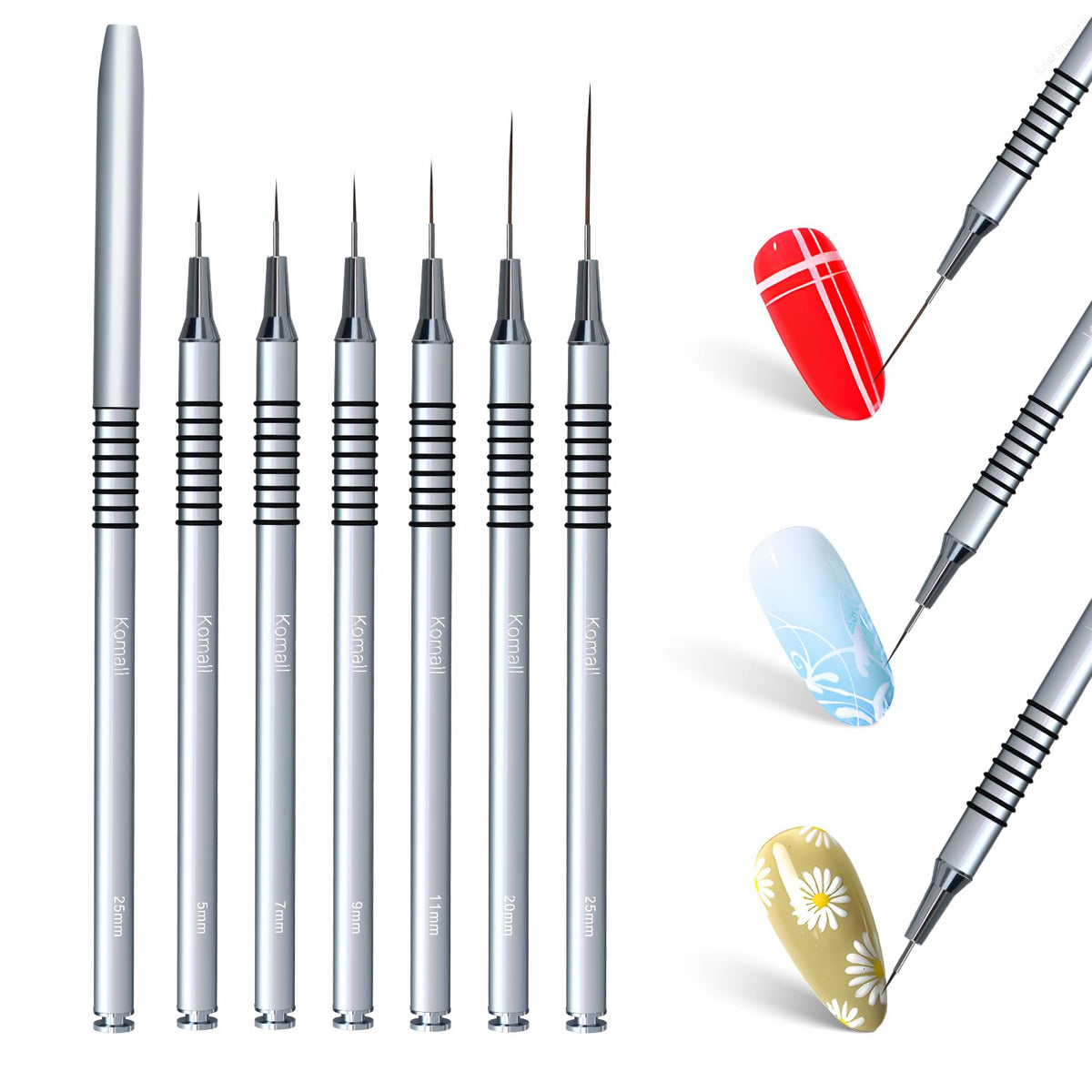 Close-up of Komall Nail Art Brushes, showing bristles