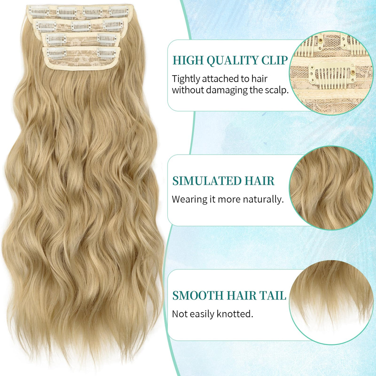 Close-up of KooKaStyle Clip in Hair Extensions clips and wefts