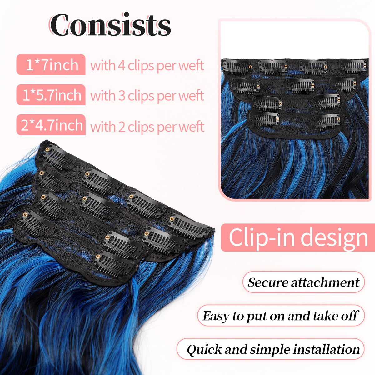 Close-up of KooKaStyle Clip in Hair Extensions showing clips