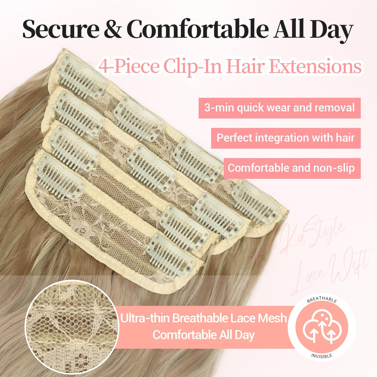 Close-up of KooKaStyle hair extensions clips